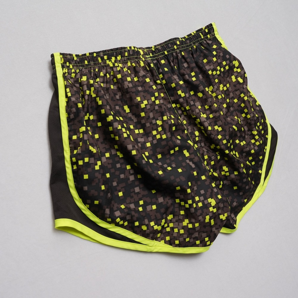 Nike Dri-Fit Running Shorts Women M Brown Yellow Digital Pixel Print Drawstring - Picture 11 of 11